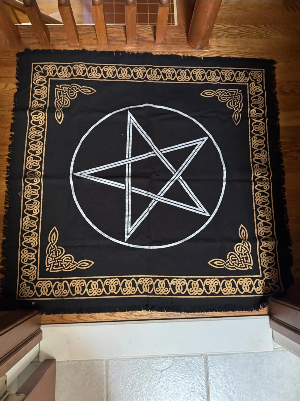 Black and Gold Pentacle Wall Tapestry - Home Wall Decor